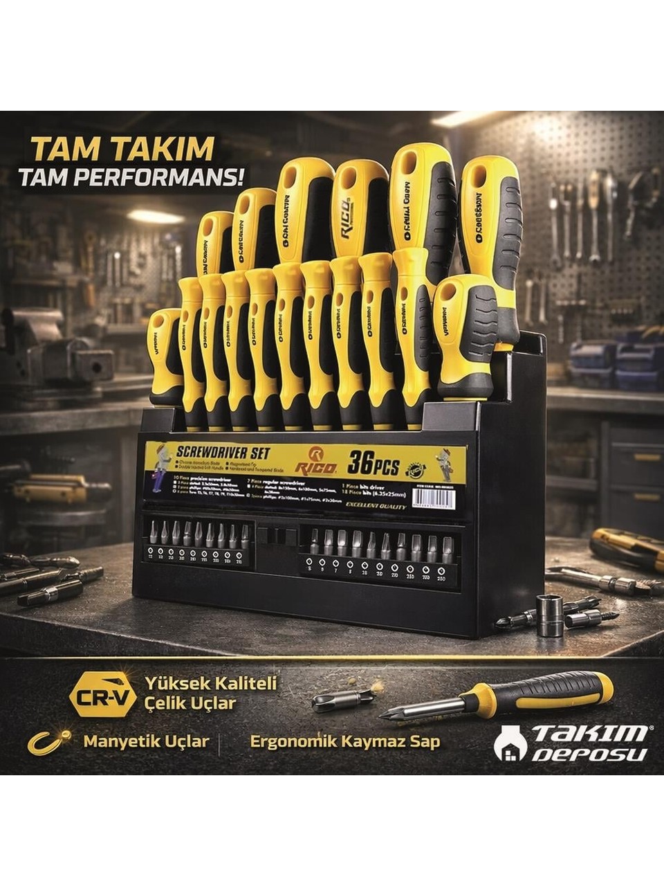 Rico Düz Yıldız ve Torx Uçlu Tornavida Takımı Klasik Seri 36 Parça - Görsel 5