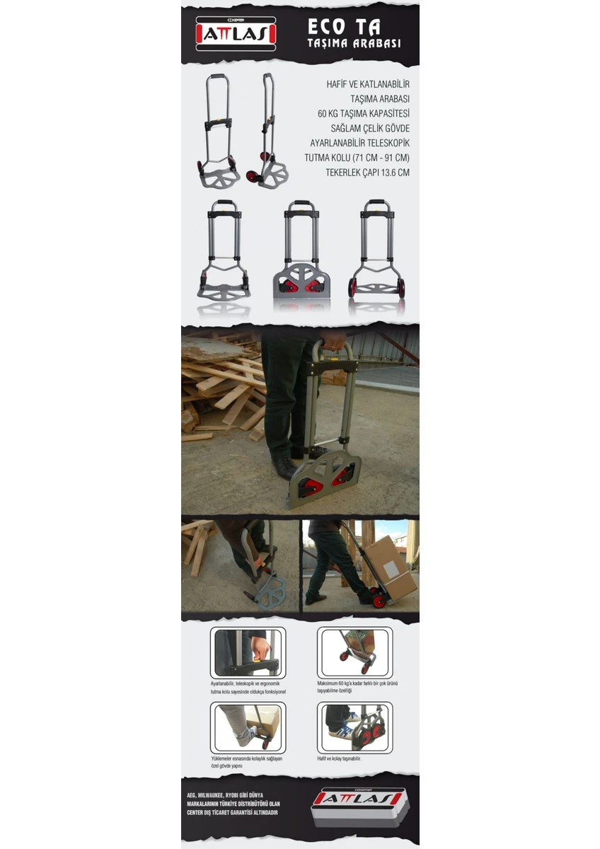 Attlas Eco Ta Katlanır Yük Paket Taşıma Arabası 60 kg - Görsel 5
