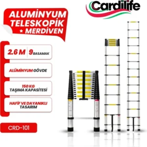 Cardilife Teleskopik Alüminyum Merdiven 2.6 mt 9 Basamaklı